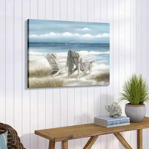Coastal Framed Canvas Art - Vibrant Ocean Oil Painting, Heavy Texture Seascape Wall Decor for Living Room, Bedroom, Office, Ready to Hang, 2D, Perfect for Room Decor Decoration Ornaments Artistic Photo Print