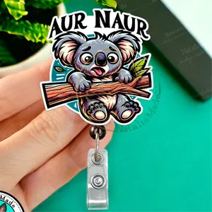Funny Koala Retractable Badge Reel- Aur Naur ID Badge Holder for Nurses, Healthcare Workers, Teachers, Servers, Staff