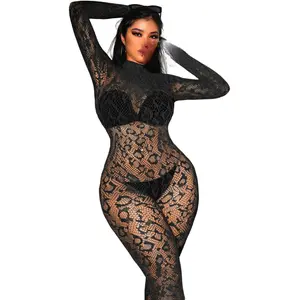Sexy Lace Leopard Jumpsuit For Women, Fishnet Bodysuit Glow Party Club, Poster One Piece Mesh Full Body Rave Outfits