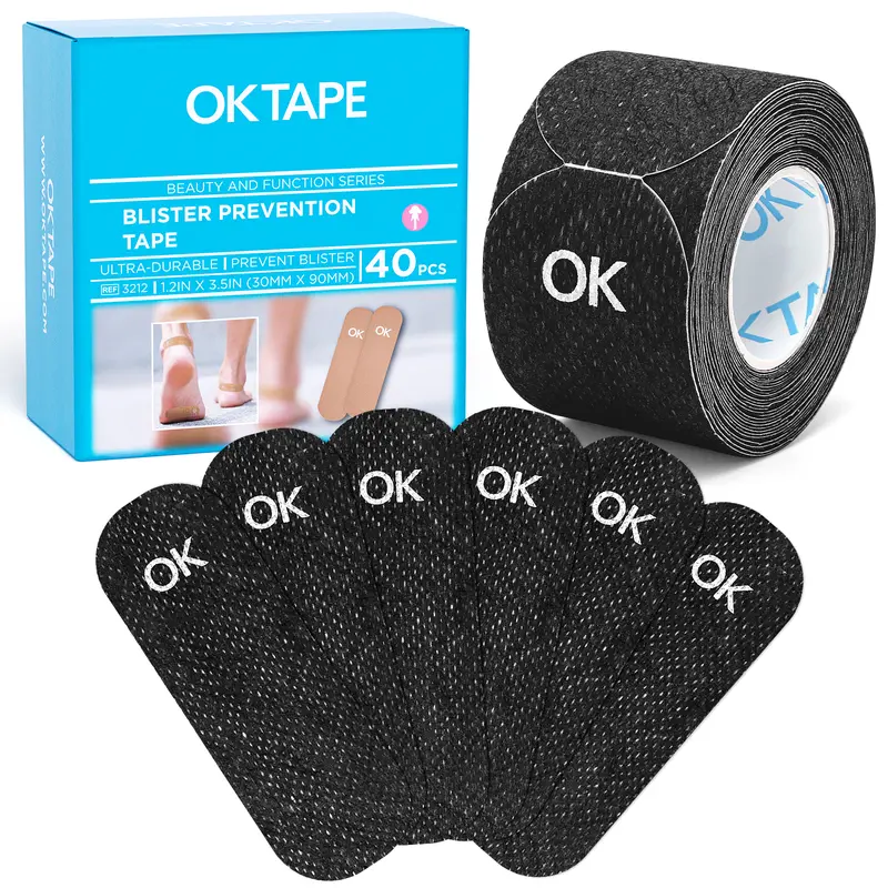 Clearance Sale! OK TAPE Pre-Cut Blister Bandages for feet 40 Pcs/Box Blister Prevention Tape for Feet, Fingers, Toes, 1.2in x 3.5in, Sports, Shoe Wear-Resistant Patches, Breathable Sports Tape, Synthetic