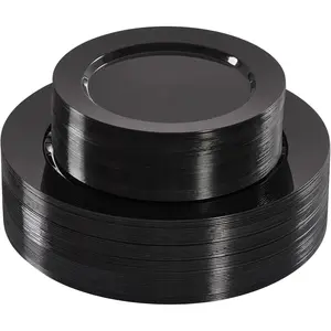 100 count Black Disposable Plates for 50 Guests Including 50 count 10" Dinner Plates & 50 count 7" Dessert Plates, Black