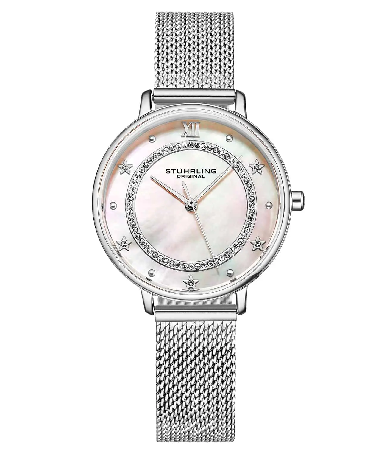 Stührling Charm 3993 Women's Quartz Female Watch - 34mm, Mesh Strap, Pearl Dial Fashion Accessory