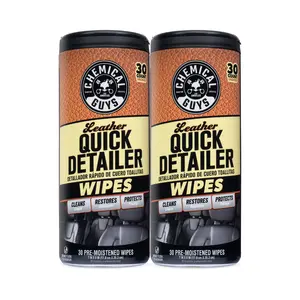 CHEMICAL GUYS 2-Pack Leather Quick Detailer Wipes – Clean & Maintain Leather Car Seats, Interiors, Shoes, Bags, Jackets, Couches & More | Removes Dust, Body Oils & Light Dirt | On-the-Go Leather Cleaning & Care for Natural & Synthetic Leather Surfaces