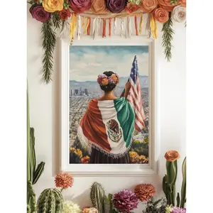 Mexico Wall Art, Flowers, Mexicana Art, Mexico-American Pride, Flag wall art, Corazon Mexicano Art, Mexico Oil Painting