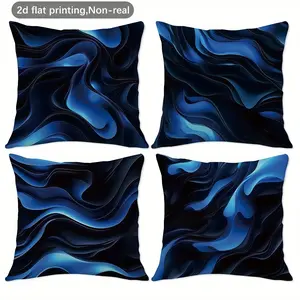 4pcs, 2D Flat Printing, Modern Stylish Dark Blue Wave Pattern Throw Pillow Covers, Home Décor Products, Cushion Cover Decoration for Couch Sofa, Room Decor and Bedroom Decor, Single Sided Printing, No Pillow Core