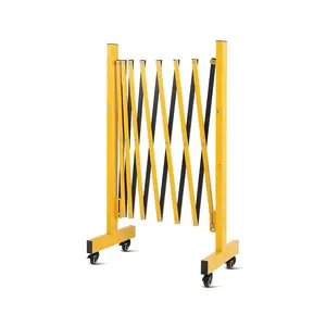 Expandable Barricade with Wheels 8FT Heavy-Duty Retractable Driveway Gate Barrier Folding Steel Safety Fence for Crowd Traffic Control & Outdoor Security,Yellow