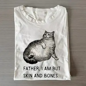 FUNNY CAT  Printed Design Unisex Vintage Crew Neck Regular Fit Cotton Fabric Casual Comfort Breathable Short Sleeve Funny T-shirts Fashion Men&Women's Top for Streetwear 010904