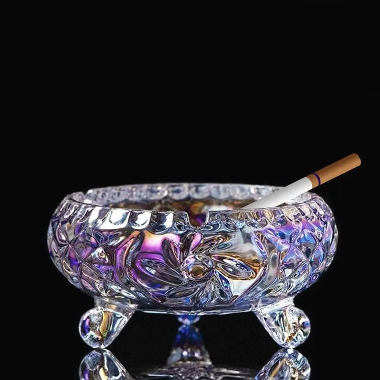 Glass Ashtray, Cute Crystal Design, 3 Notches, Non-Slip Feet, Gift | Cool ashtray for cigars,cigarettes.Smooth crystal cleans easy