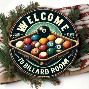 Vintage Round Aluminum Billiard Sign - Perfect 8" Pool Cue & Ball Decor for Bars, Game Rooms & Gyms, Vintage Metal Sign