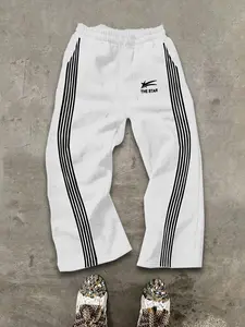 Striped Sporty Sweatpants with Side Bars & the Star Logo, Drawstring Waist, Loose Fit, Skin-Friendly Fabric for Daily Wear, Athleisure Style Pants