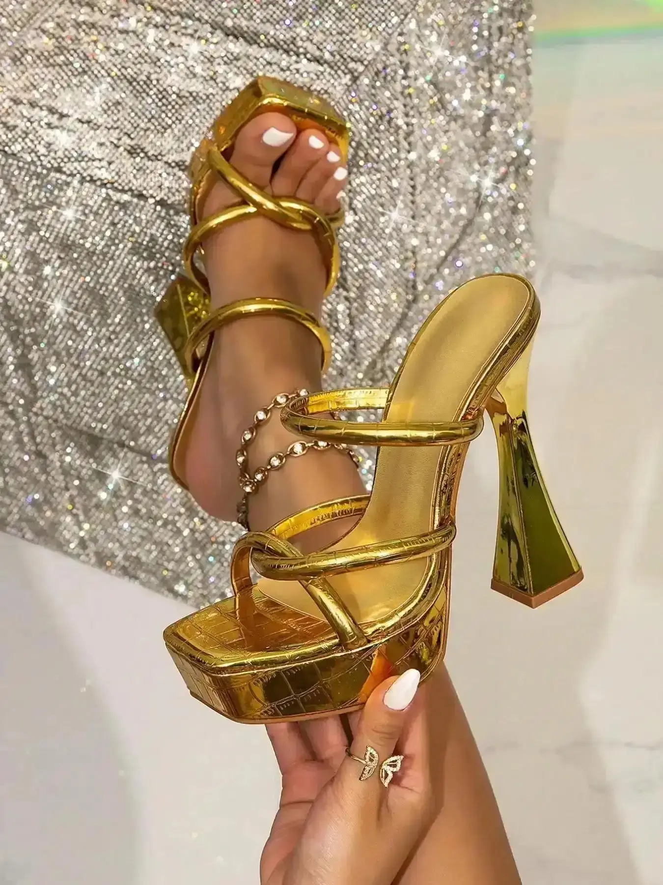 Women's PU Snake Print Wedge Heel Sandals Peep Toe Cross Wrap Multi-Band Design Fashion Party High Heels Waterproof Rubber Sole Fashionable Platform Heeled Sandal Shoes Strappy Cushioned Classic Stylish Boots All"