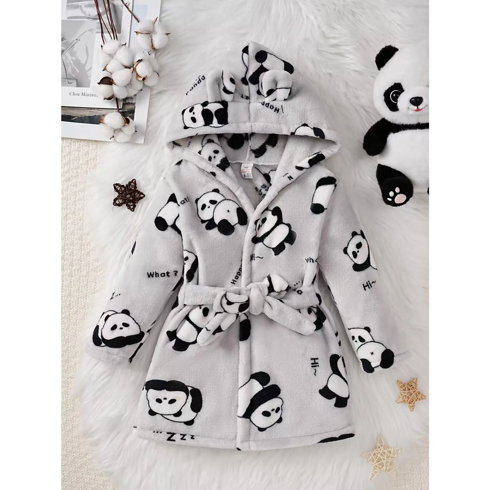 Kids' Flame-Retardant Polyester Flannel Bathrobe - Football Pattern, Autumn-Winter Wear for 1-2y/3-4y/4-5y/5-6y Boys & Girls