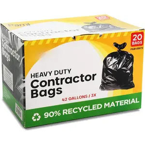 20-Pack Heavy Duty 42 Gallon Black Construction Bags,  Resistant Contractor Trash Bags for Construction Sites, Yard , Commercial Use