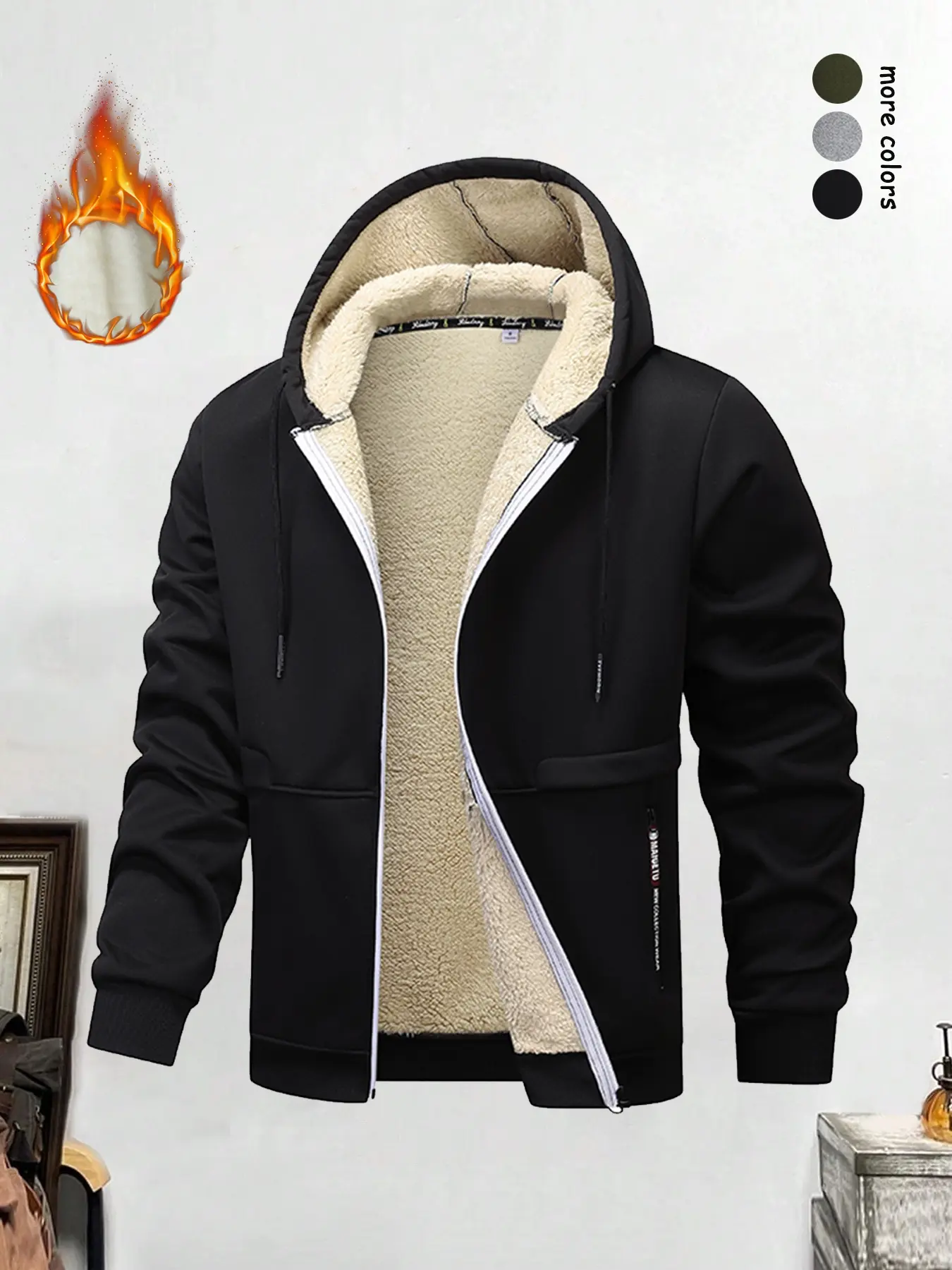 Men's Waterproof Wool Coat, Warm Winter Ski Jacket, Outdoor Insulated Hooded Overcoat, Detachable Hat Design, Ideal for Cold Weather, Casual Fitted Jacket