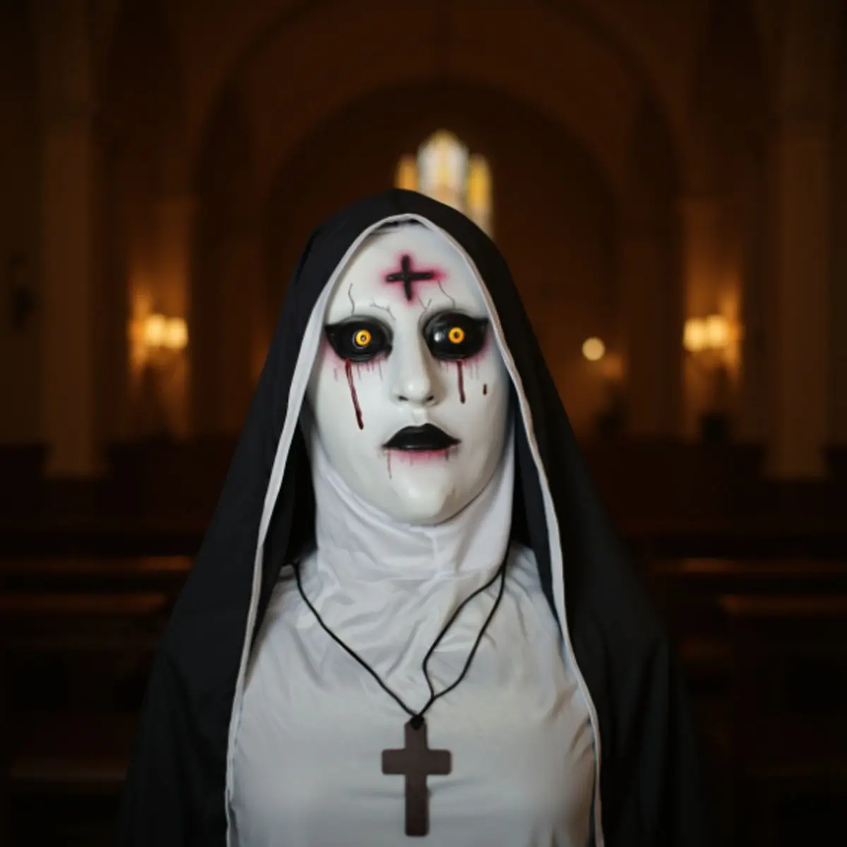 Adult Hyper Realistic Nun Latex Costume Mask - Horror Look Cosplay Prop, Halloween Haunted House Party Accessory