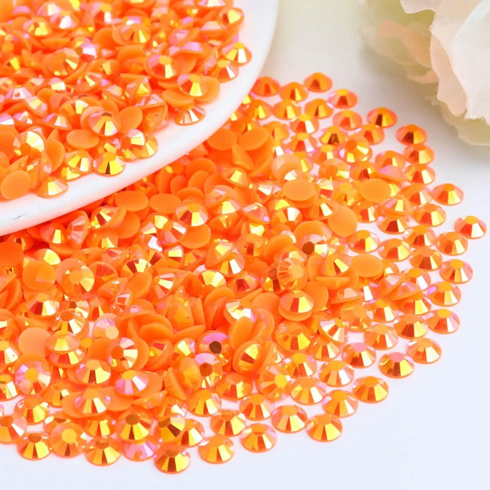 Orange-Red AB Flatback Resin Jelly Rhinestones 2mm 3mm 4mm 5mm 6mm Drill Faux Gems Bead for Crafts DIY Nail Art Charms Supplies