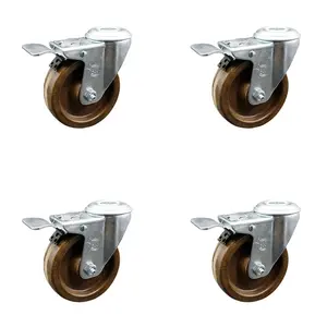 Service Caster SCC-SSBHTTL20S414-PHSHT-4 Stainless Steel High Temperature Phenolic Swivel Bolt Hole Silver Chrome Castors with 4x1.25 in. Brown Wheels - Set of 4