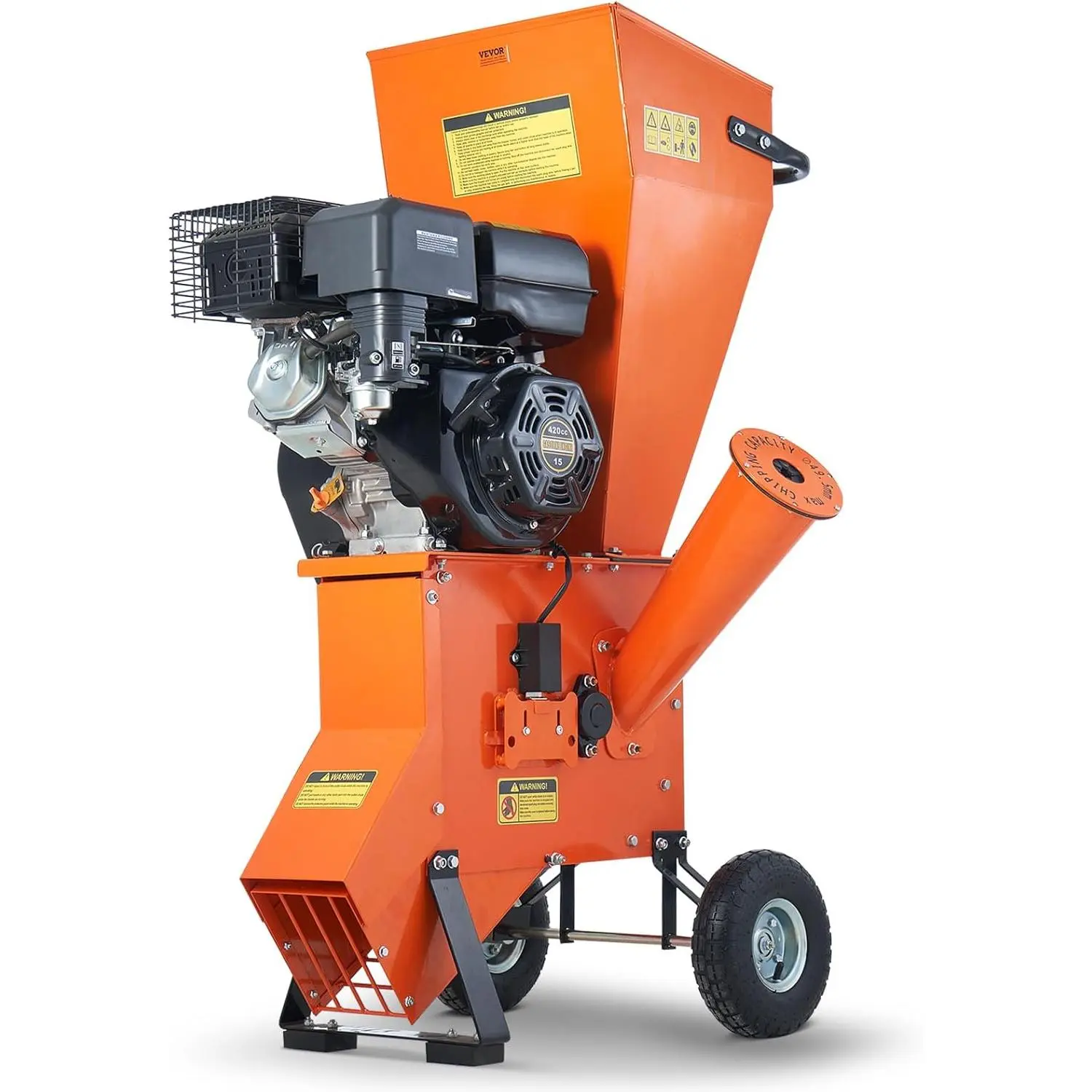 VEVOR 0+2 Blade Wood Chipper Shredder Mulcher, 12 HP Heavy Duty Gas-Powered, 2" Max Diameter 420cc 8.6 kW Engine, Efficient Chipping & Shredding, 87x73x136 cm, for Garden, Forestry, EPA Listed, Yard Work, All-In-One Chipper