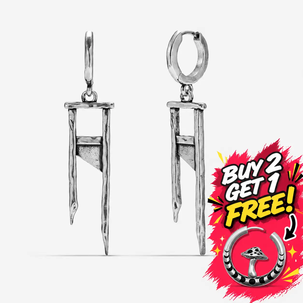 925 Sterling Silver Post Gothic Guillotine Earrings, Edgy Spike Dangle Statement Earrings, Punk Alternative Jewelry