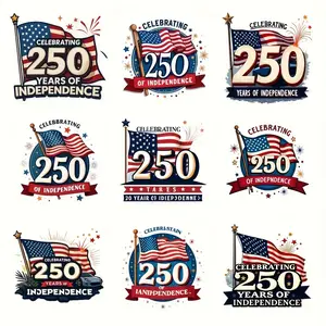 9-Piece American Bicentennial Iron-On Transfer Stickers, 1776-2026 Patriotic Usa Flag Design, Star-Spangled Banner Pattern, Decal Sticker