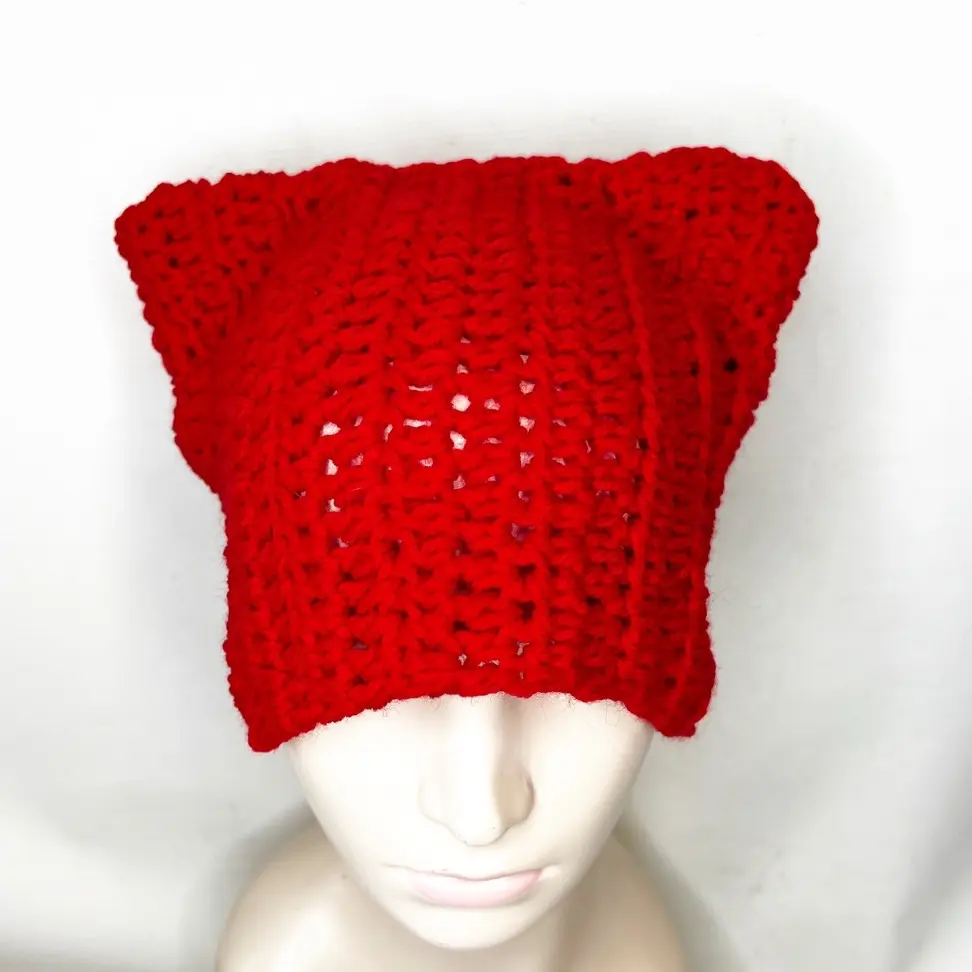 Crochet Cat Hat Cat Ears Beanie (Red)