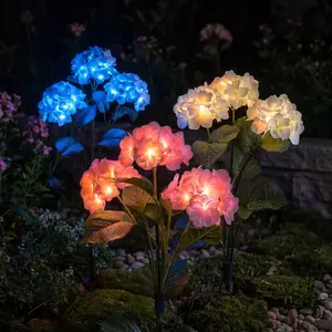 Solar-Fairy Hydrangea Lights LED Pathway Lights, Energy-Saving Fake Flowers with Light Sensor, Outdoor Lawn Garden Decorations, Solar Landscape Lights