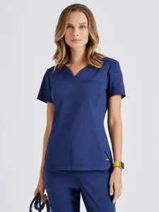 Greys Anatomy Spandex Stretch Capri 2-Pocket Hourglass V-Neck Top