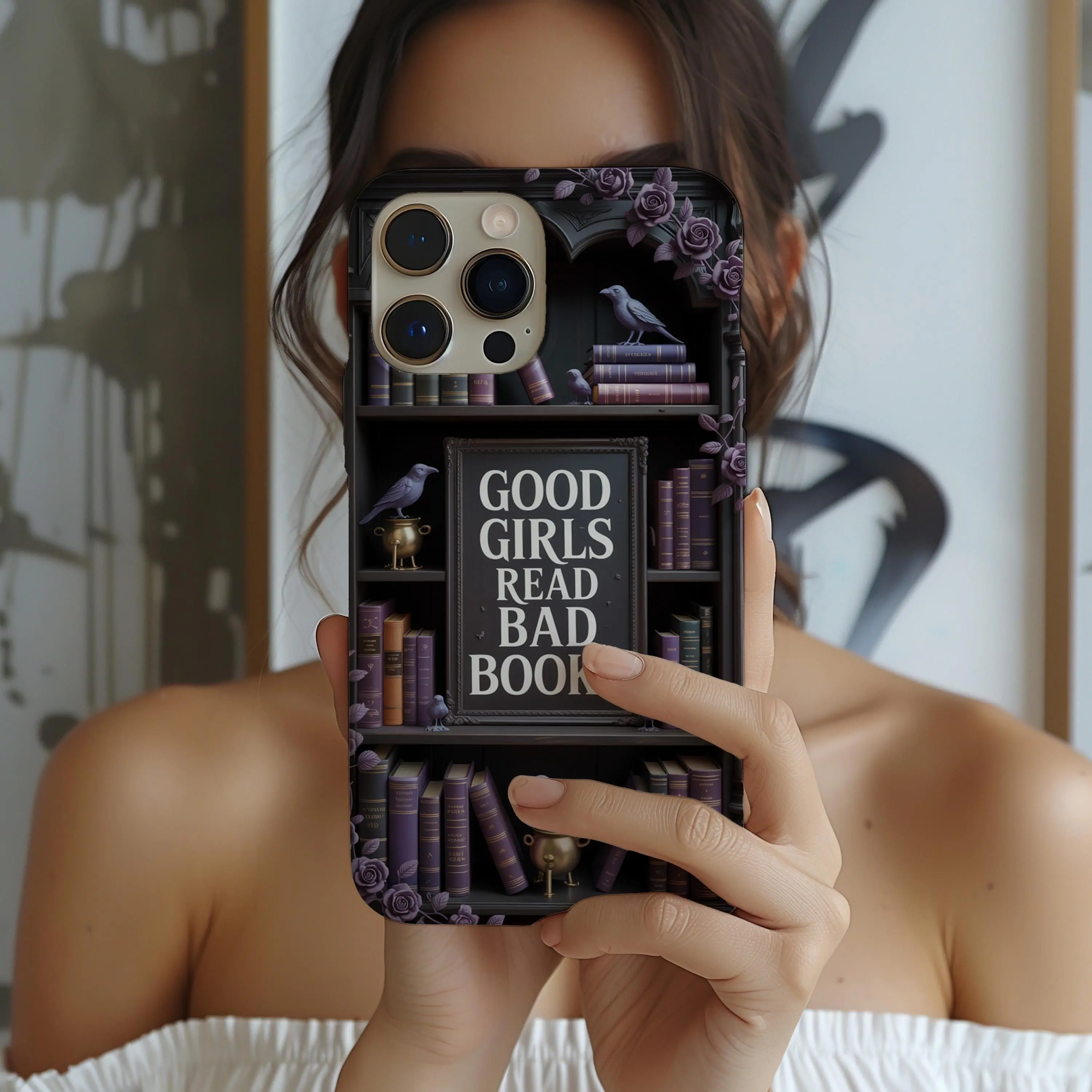 Bookshelf Phone Case, Book Lover Case for iPhone 16, Samsung Galaxy & Google Pixel, Witchy Dark Academia Aesthetic
