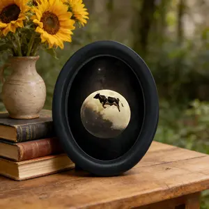 Funny Cow Jumping Moon Oval Decoration, Vintage Fairy Tale Style Wall Art, Vintage Prints, Creative Home Decor, Halloween Christmas Thanksgiving