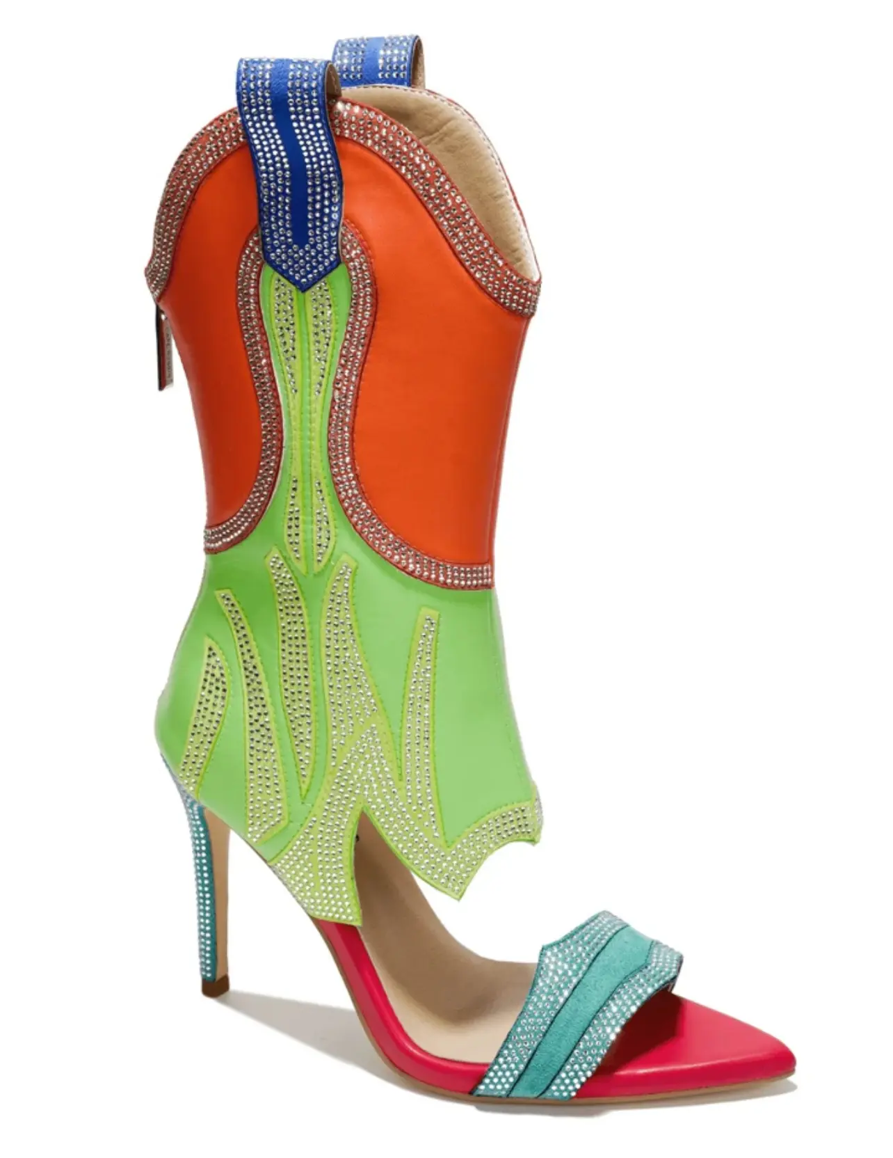 Neon Rhinestone Open-Toe Western Heels Size 11