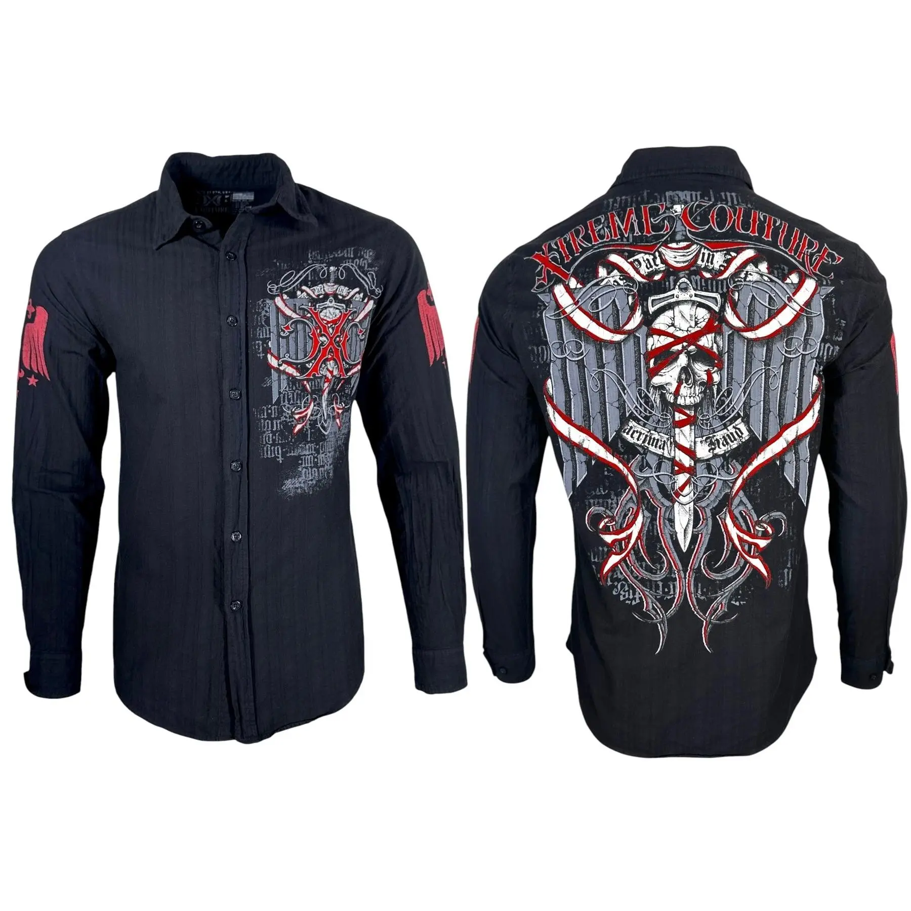 Xtreme Couture by Affliction Men's Graphic Collared Button-Up Long-Sleeve Shirt - Casual Cotton Top, Cold-Wash Menswear, Buttoned Long Sleeve Long-Sleeve Casual Shirts