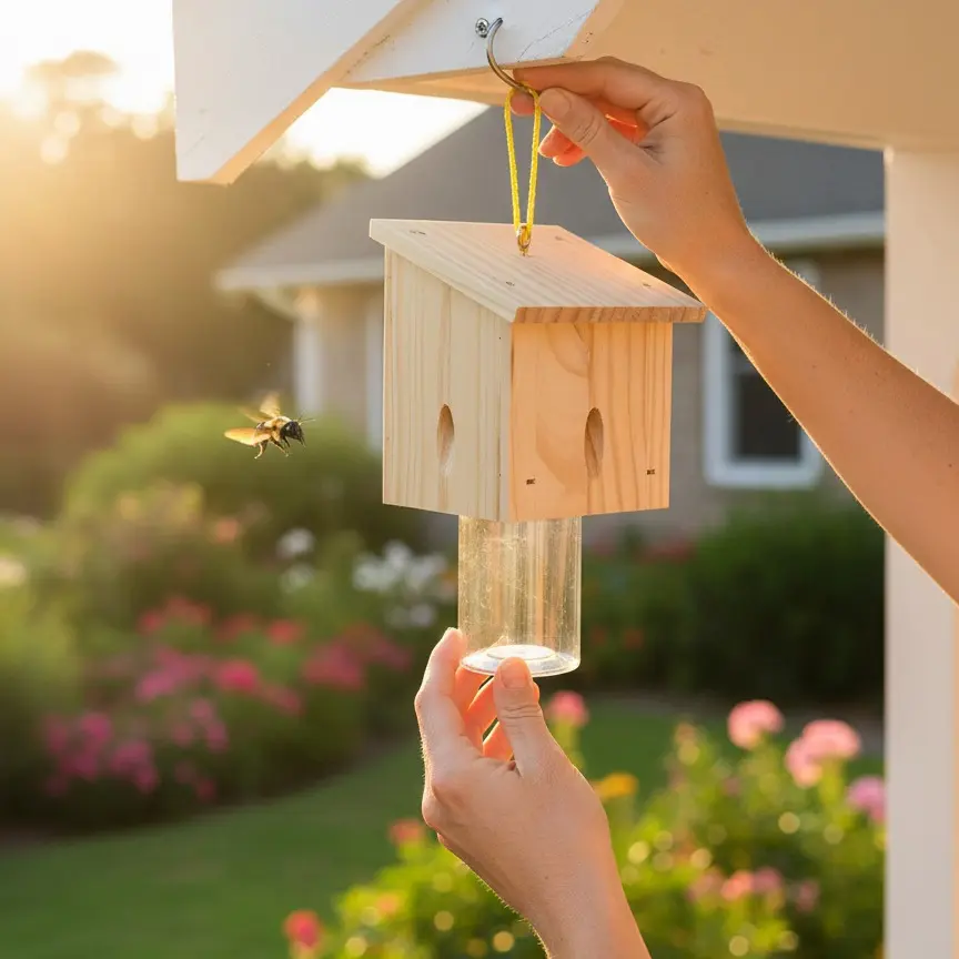 Carpenter Bee Trap for Outside - Pentroof Style Nature Hanging Wood Carpenter Bee Traps Outdoor - Best Bee Trap - Insect Traps with Removable Vault (1 Pack)