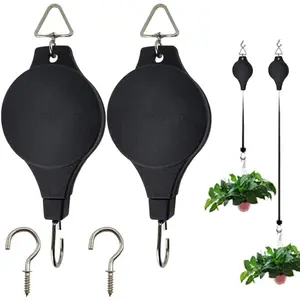 2 count Retractable Pulley  Hanger with 2 count Ceiling Hooks  Pulley Hanging Flower Basket Hook Hanger for Garden Baskets Pots and Birds Feeder in Different Height
