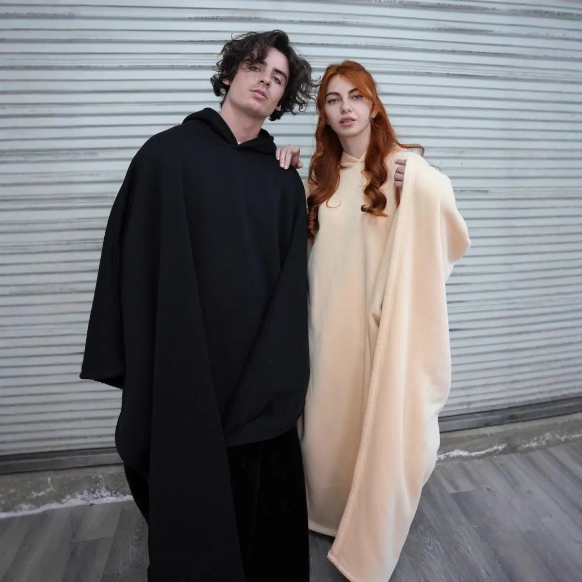 Men's Oversized Casual Fashion Long Thin Autumn Winter Woolen Hooded Buttoned Cape Top, Menswear-Style Design