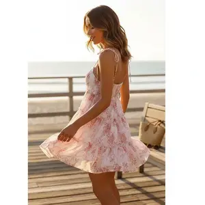 Backroads Floral Flutter Sleeve Mini Sundress for Women - Spaghetti Strap Tiered Ruffle A-Line Summer Dress | Brunch & Beach Vacation Outfit