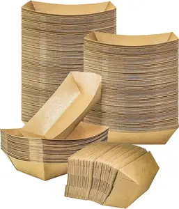 100 Pack 2lb  Paper  Trays, Heavy-Duty Paper  Boat Disposable Serving Basket Tray for  Fries Nachos Snack Hot  Taco BBQ Popcorn Party Picnic Wedding Party (Brown)