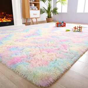 Rugs For Living Room Bedroom, Area Rugs Fluffy Rug Carpet, Soft Shaggy Modern Floor Rug For Kids Boys Girls Room, Plush Fuzzy Dorm Rug For Home Decor Aesthetic, Tie-dye Rainbow