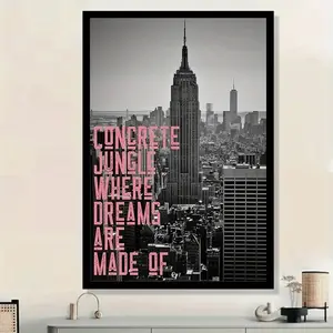 Room Decoration 1 Piece NYC Skyline City Canvas Art Print, Frameless Motivational Quote Wall Decoration Poster, Unique Holiday Gift for Home Office Living Room Bedroom. 2D Flat