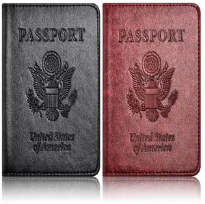 Passport Holder Travel Wallet 2pcs Durable PU Leather Cover Case for Women Men Slim Lightweight Protection Travel Essentials