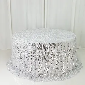 Sequin Round Tablecloth 132" Silver - Big Payette Table Cover