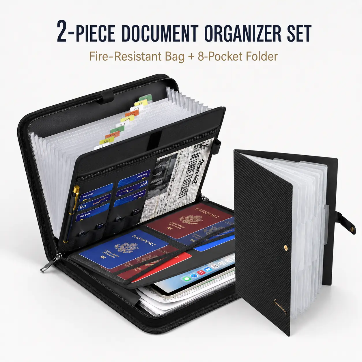 Fireproof File Organizer with Handle, Large Capacity Accordion Folder for Important Documents, Bills, Receipts & Home Office Paper Storage