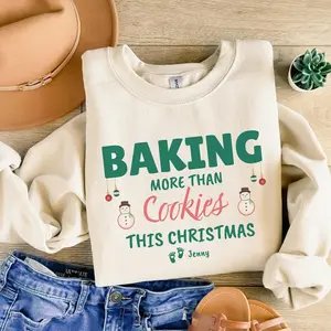 Custom Christmas Pregnant Sweatshirt for Mom, Christmas Pregnancy Announcement Sweatshirt, Growing A Little Cookie Sweatshirt, Funny Baby Reveal