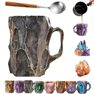 GDSAFS Mookom Mugs 2025 New Mineral Crystal Coffee Mugs Natural Crystal Mineral Coffee Mugs Colorful Crystal Christmas Mugs Elegant Christmas Gift for Home Office (F)