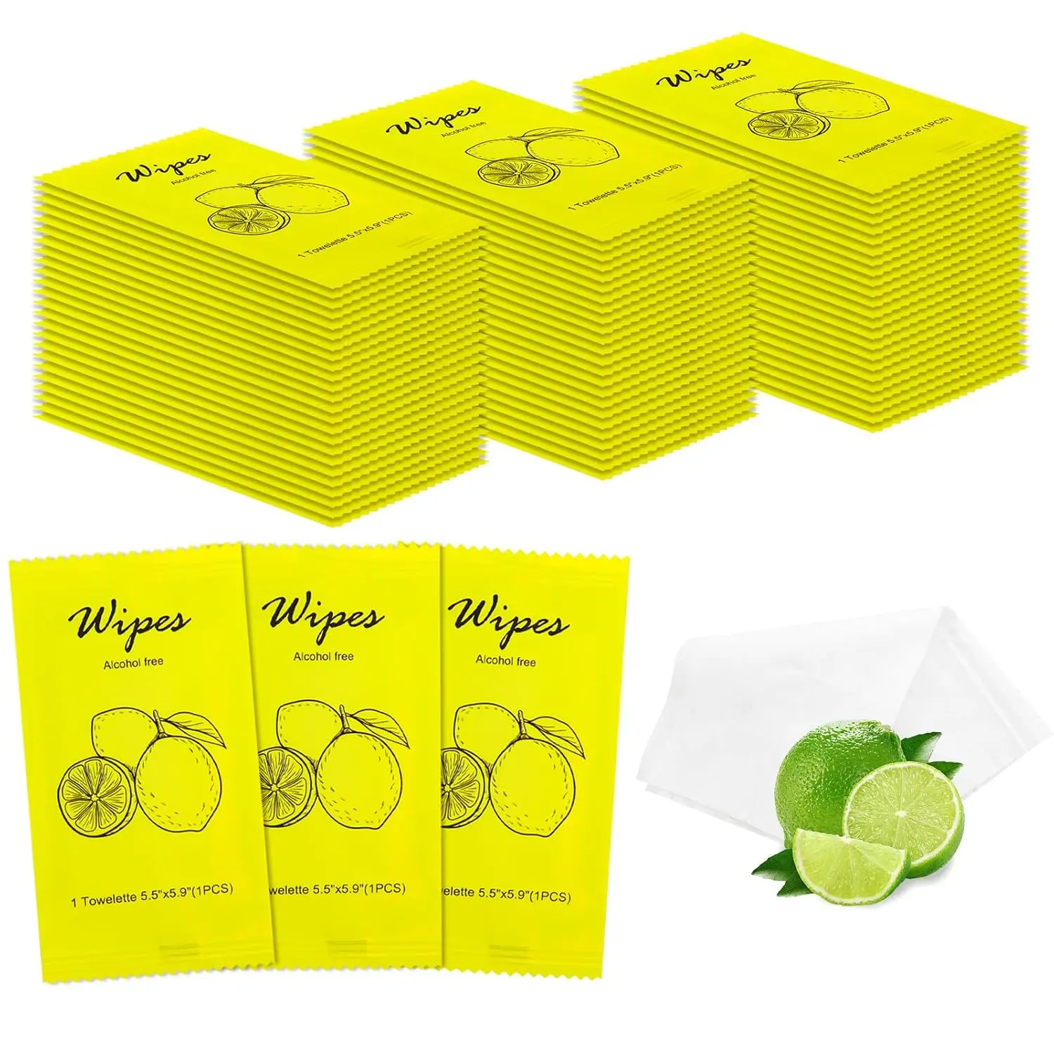 Individual Hand Wipes Wet Wipes Travel Size,Wet Wipes Individually Wrapped Bulk Cleansing Travel Size Wipes for Wedding Travel Restaurant Barbecue (1 Count (Pack of 60), Lemon)