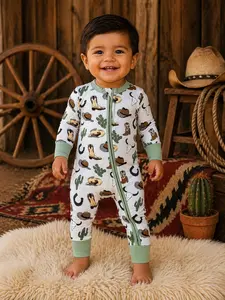 2-Way Zip Romper, Cowboy Country