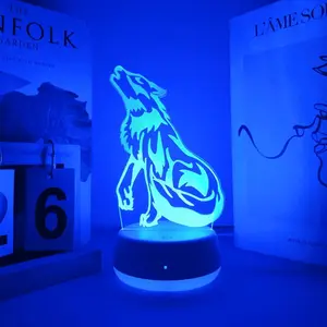 Modern Creative Wolf Shape 3D Night Light, USB Powered Touch Switch, Seven Color Changing, Perfect Gift for Bedroom Living Room Decor