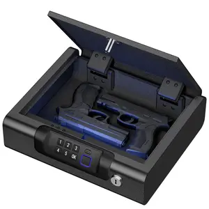 Biometric Mounted Gun Safe for Nightstand, Desk, Bed Side, Truck & Home Security - Quick Auto Open Hidden Handgun Safe - with Fingerprint, 5-Button Backlit Keypad, KEY