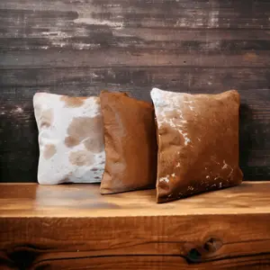 18x18 Genuine Cowhide Pillow Covers Caramel Brown Double Sided Highlands Cowhide Pillow