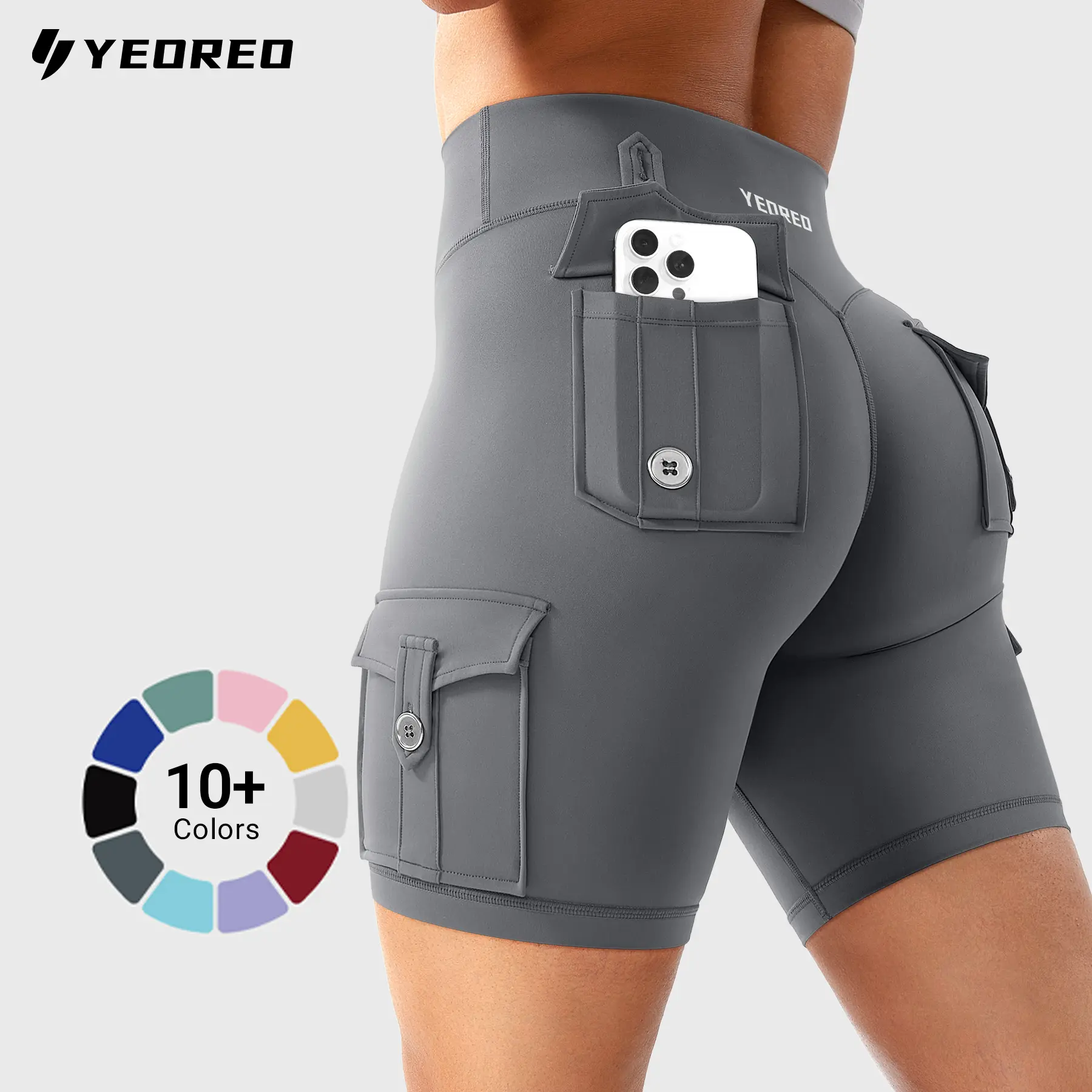 YEOREO CoreFlex Women's Workout Biker Shorts with Cargo Pockets Hidden Scrunch High Waisted 8" Inseam Gym Shorts for Summer Squat-Proof & Comfortable Fit summerwins