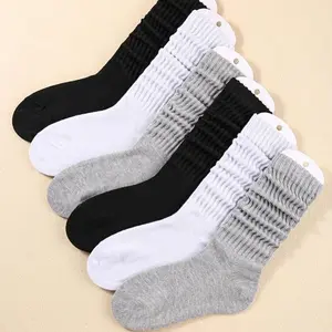 6PCS Soft Slouch Crew Socks, Breathable Mid-Calf Socks with Ribbed Cuffs, Comfortable Casual Socks for Everyday Wear,Stretchy Socks for Women Men